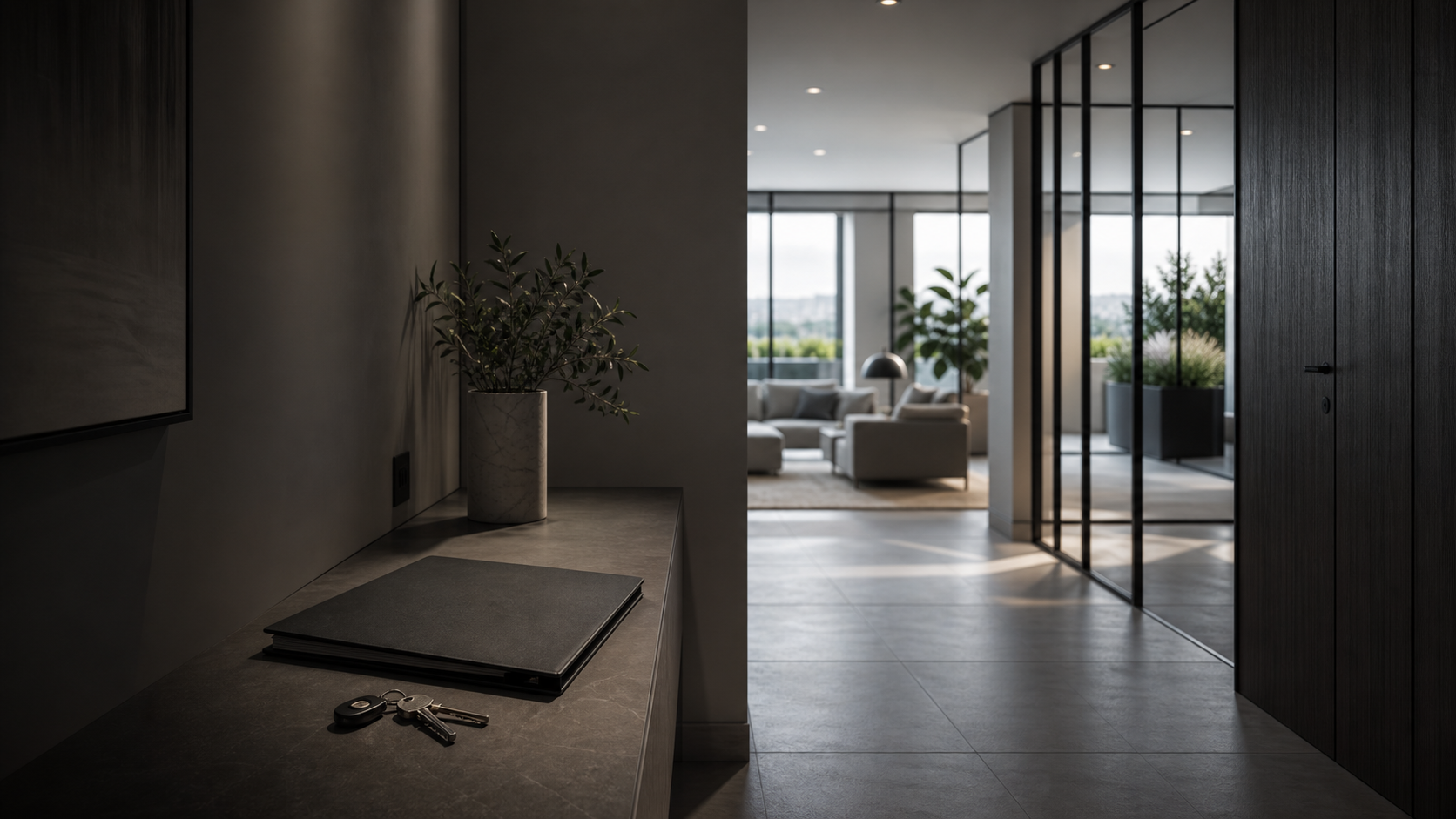 Entrada de habitação contemporânea com chave